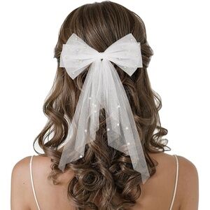 SWEETV Bridal Hair Bow with Pearls